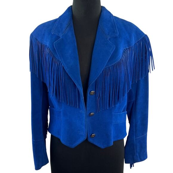 Pioneer Wear Jackets & Blazers - VINTAGE Pioneer Wear Blue Cowboy Western Suede Fringe Single Breasted Jacket VTG